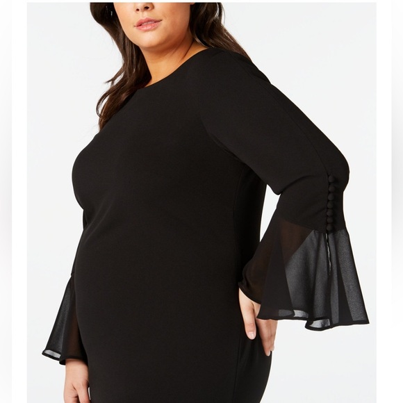 Calvin Klein's dress skims stretch, with button-accent bell sleeves for flair. - Picture 9 of 12